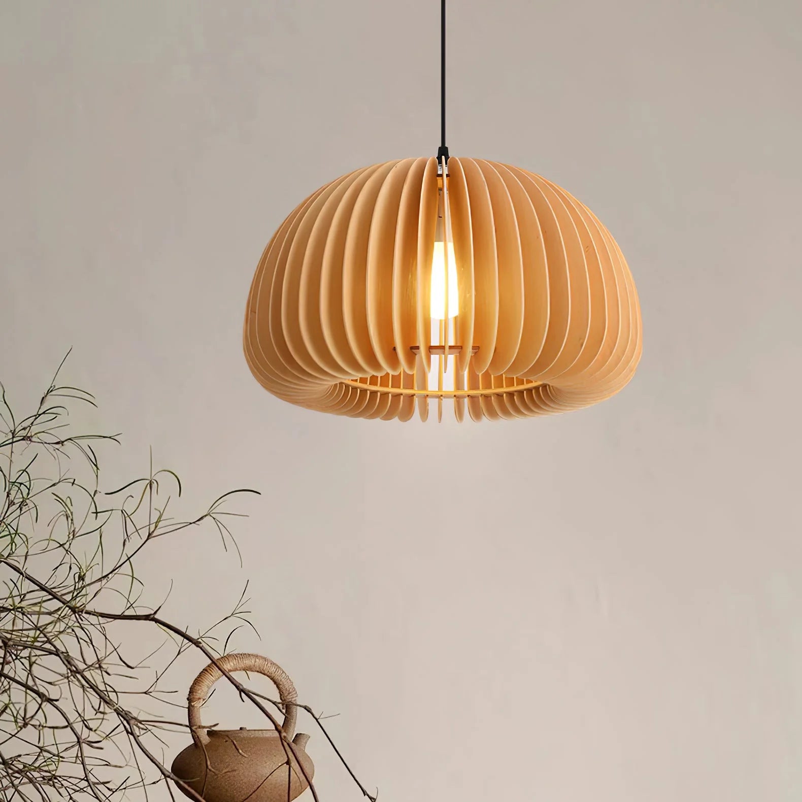 Wooden Pumpkin Pendant Light - Auraolight
