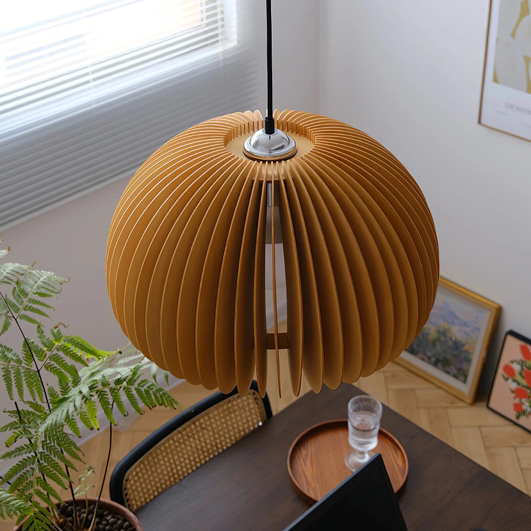Wooden Pumpkin Pendant Light - Auraolight
