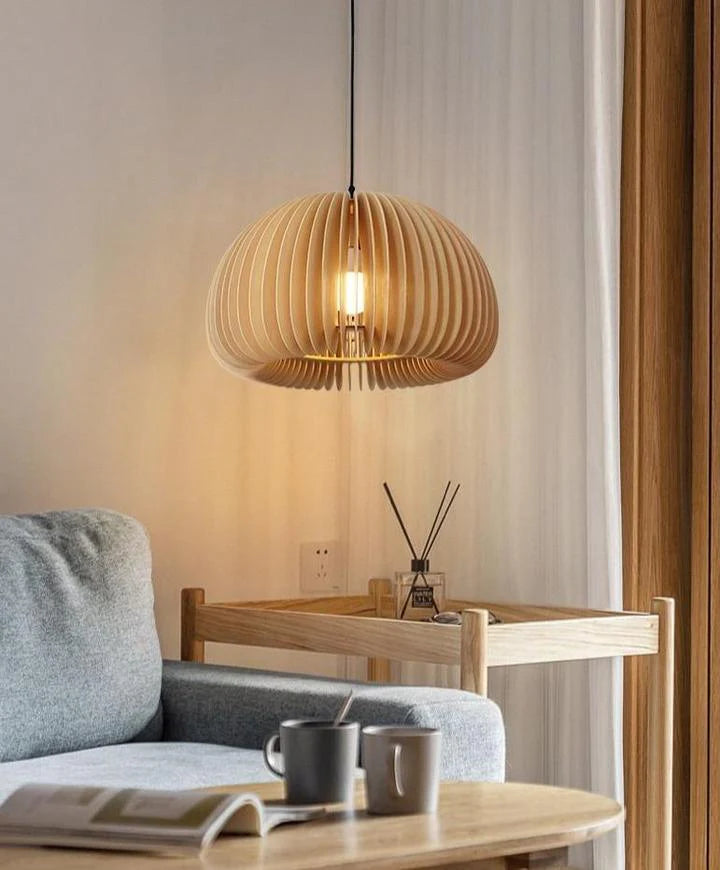 Wooden Pumpkin Pendant Light - Auraolight