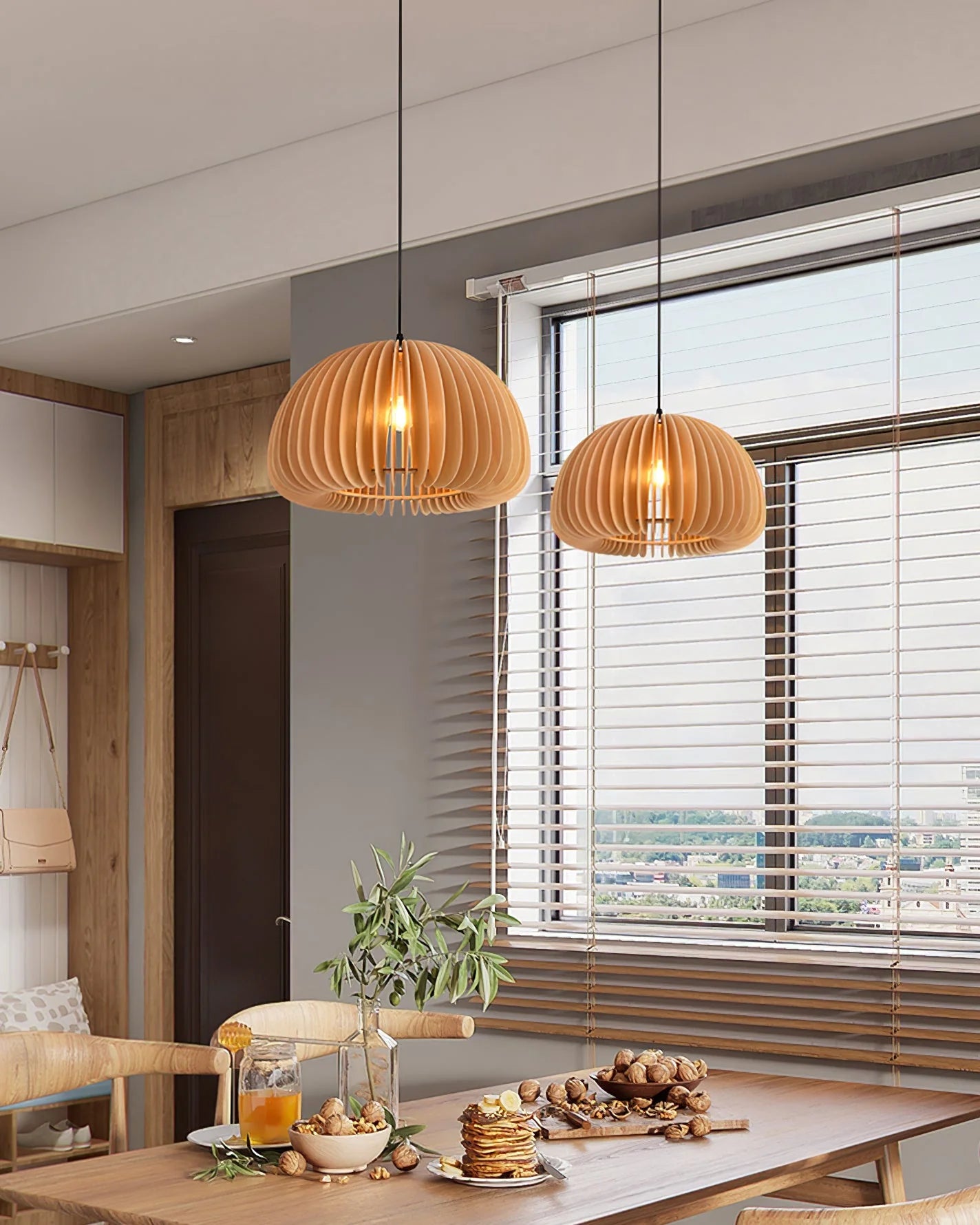 Wooden Pumpkin Pendant Light - Auraolight